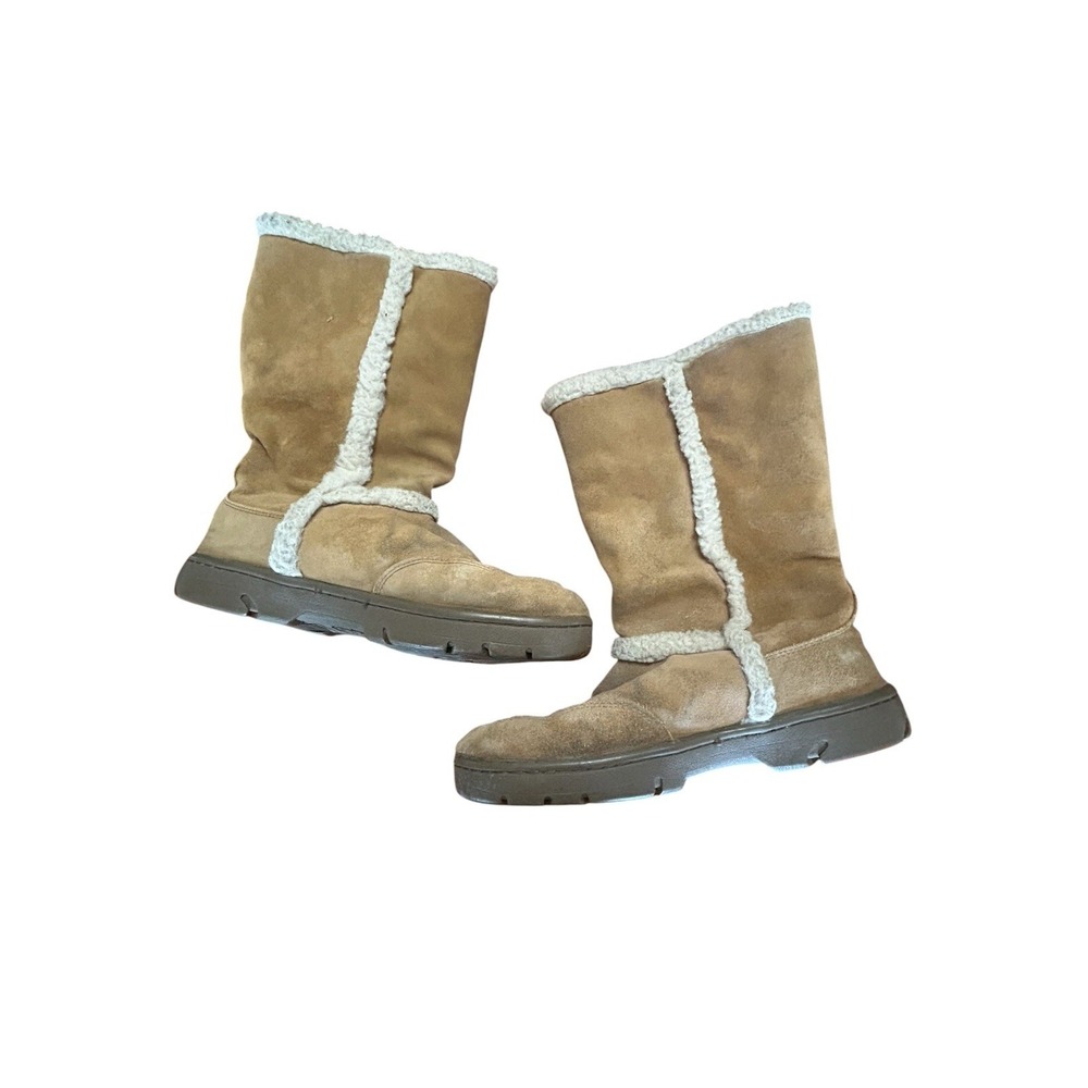 Route 66 Tan Suede Mid-Calf Winter Boots Women's Size 9 Faux Fur Shearling Lined